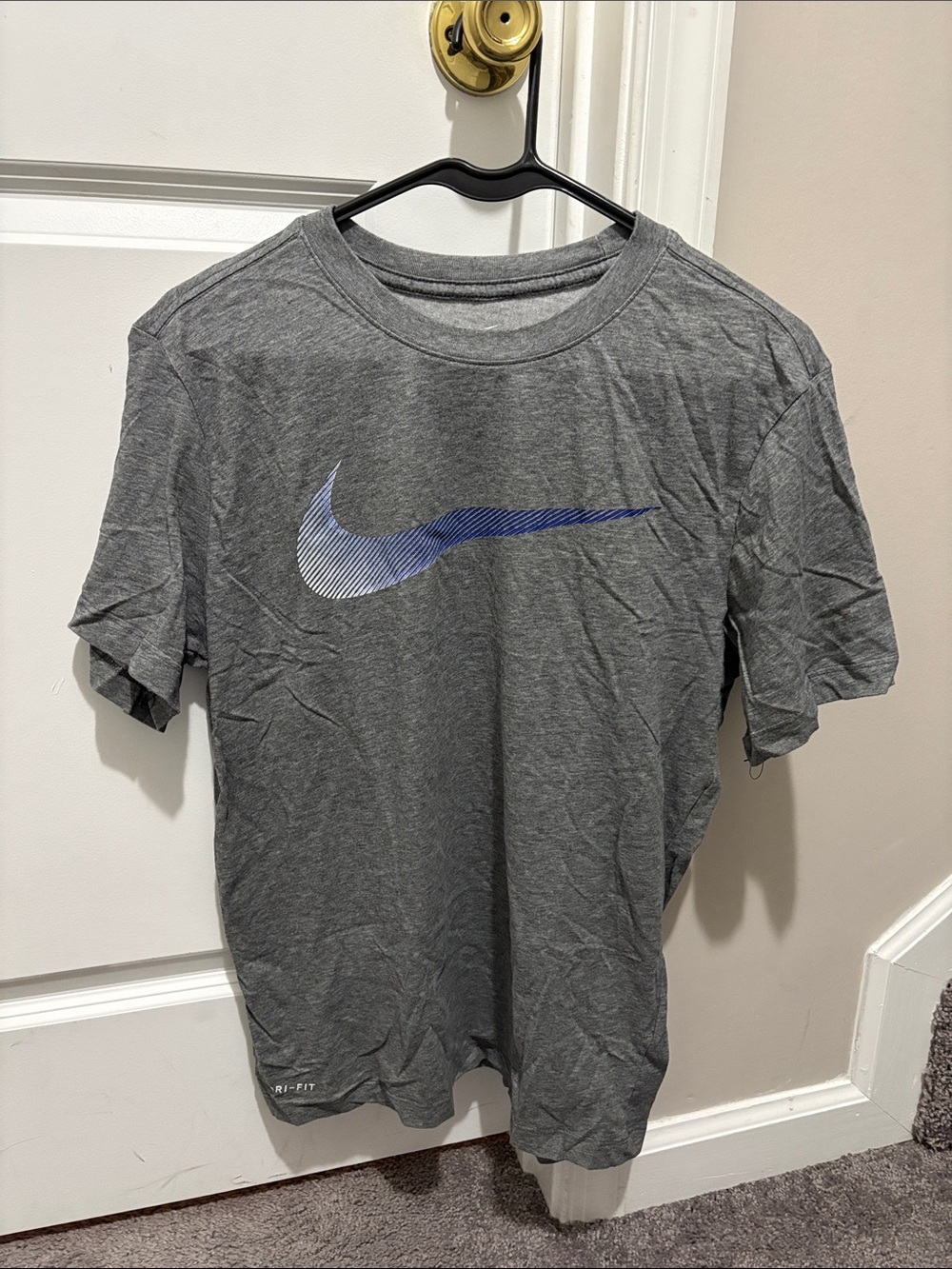 Nike Gray Short Sleeve Tee with Blue Gradient Swoosh
